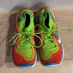 Woman's Nike Free Flyknit+5.0 Size 8.5 Electric Green Rainbow Running Shoe